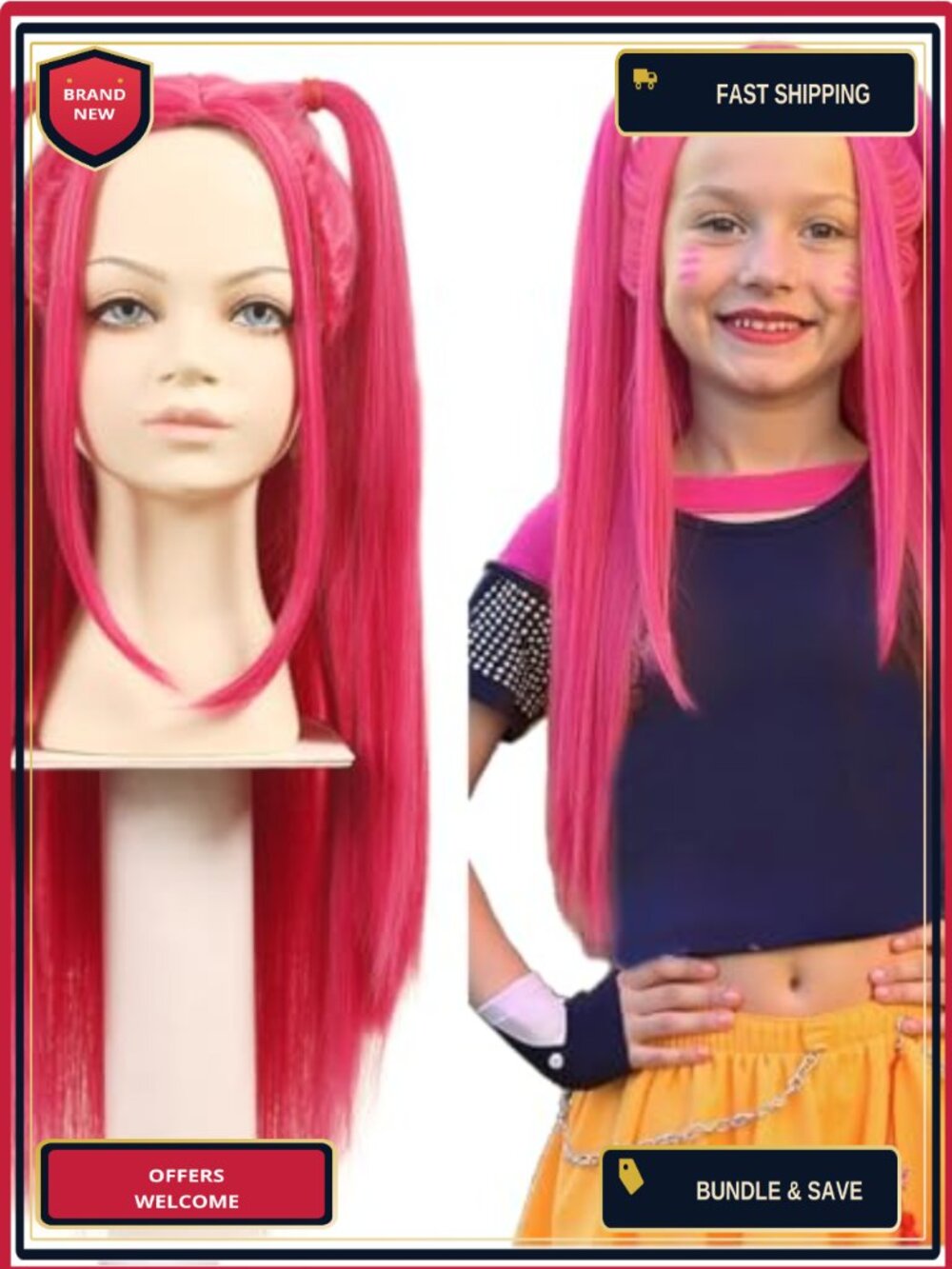Long Straight Synthetic Wig with 2 Ponytails Heat Resistant Halloween Party